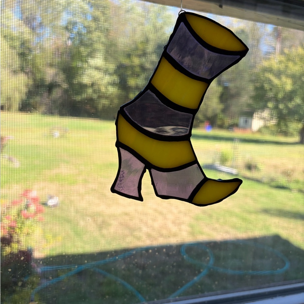 Hand Crafted Stained Glass Witch Boot Suncatcher